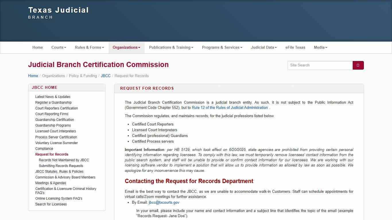 TJB | JBCC | Request for Records