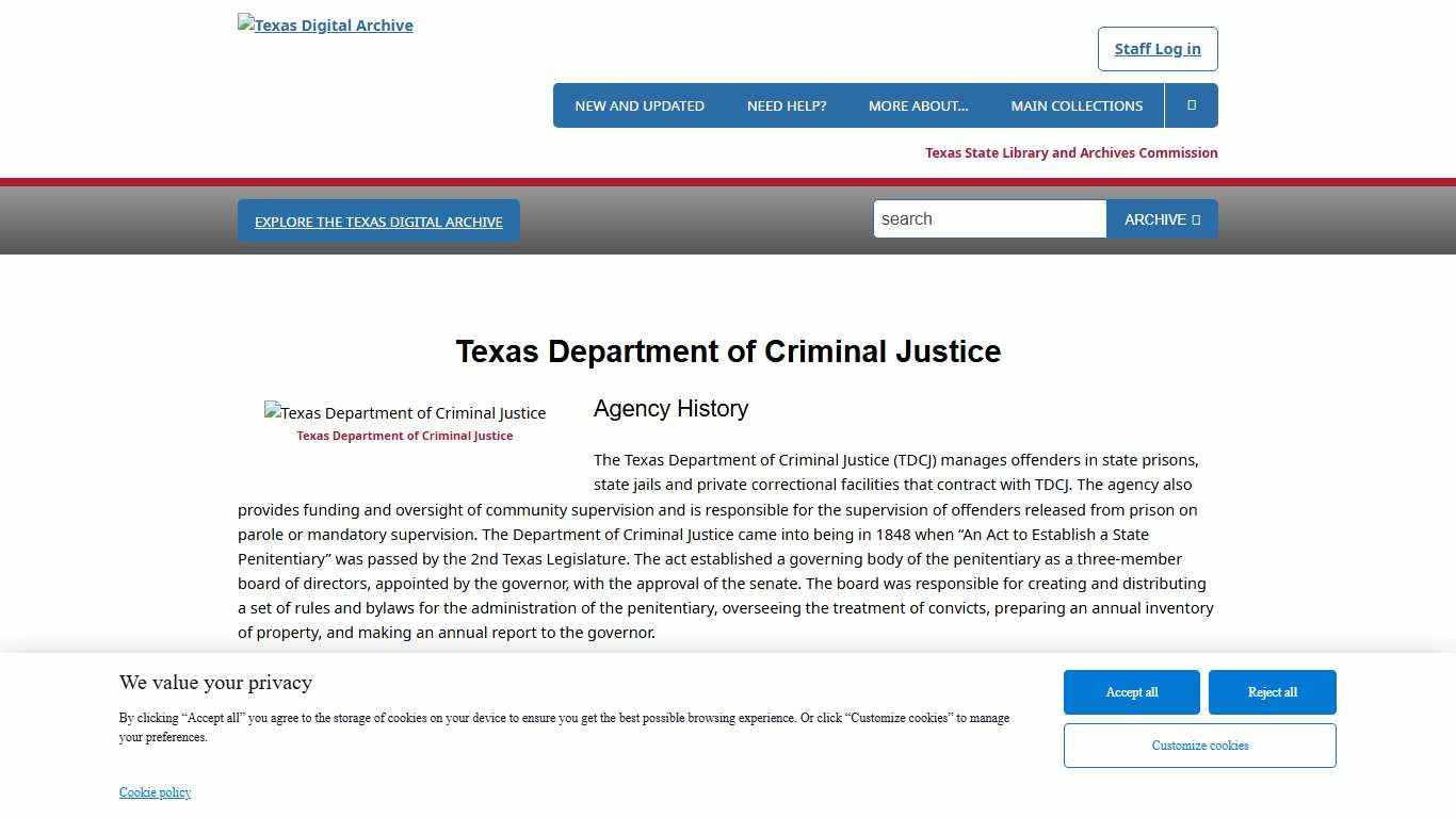 Texas Department of Criminal Justice | Texas Digital Archive